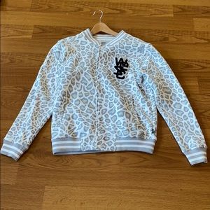 WeSC White Leopard Print Fleece Varsity Jacket